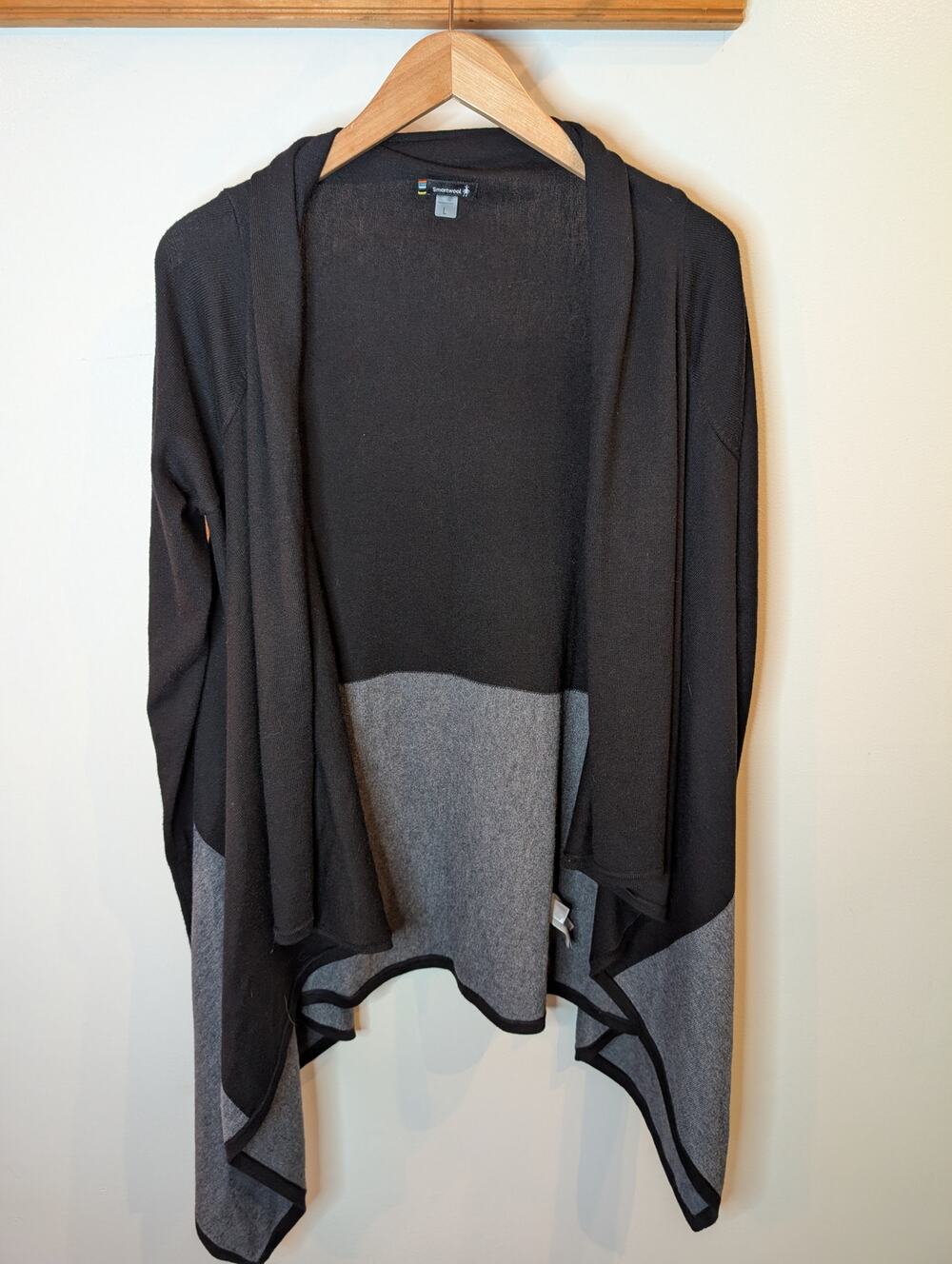 Smartwool Wool Blend Waterfall Cardigan Gray Colorblock Open Front Drape Large